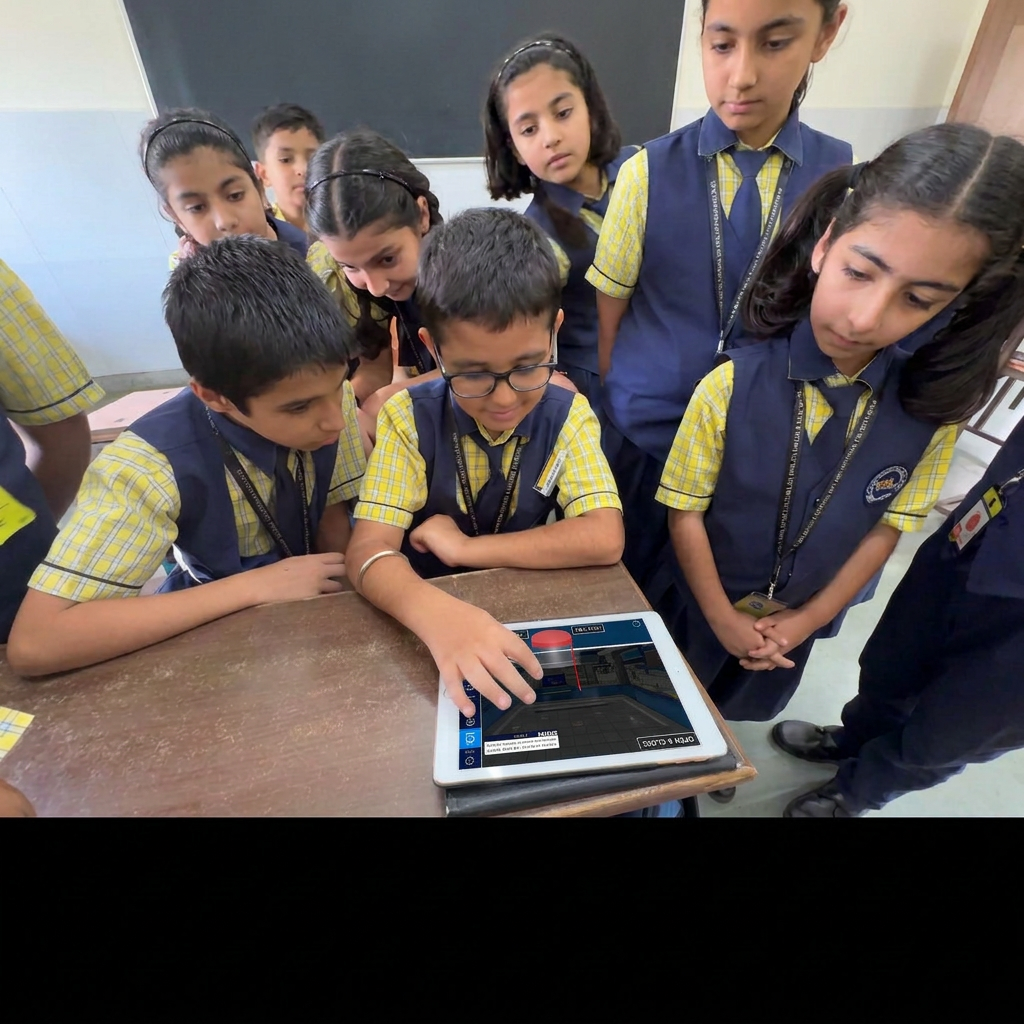 Students watching and learning from a science experiment with Dencity.